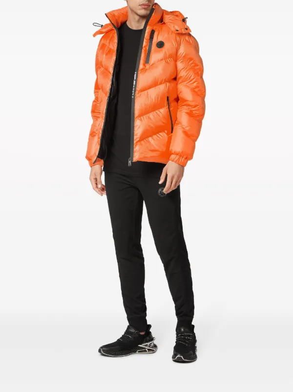 Plein Sport logo-patch Puffer Jacket Orange FARFETCH IN
