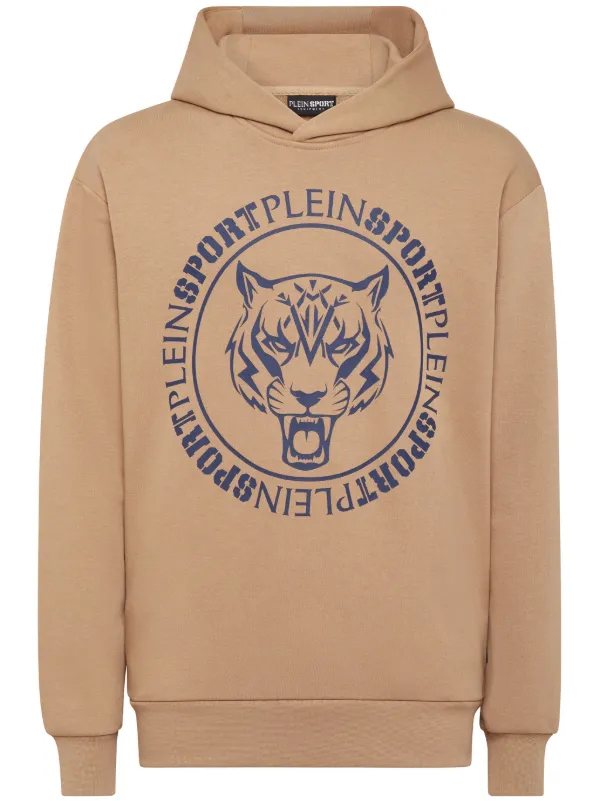 Plein Sport Tiger logo-print Hoodie Brown FARFETCH BN