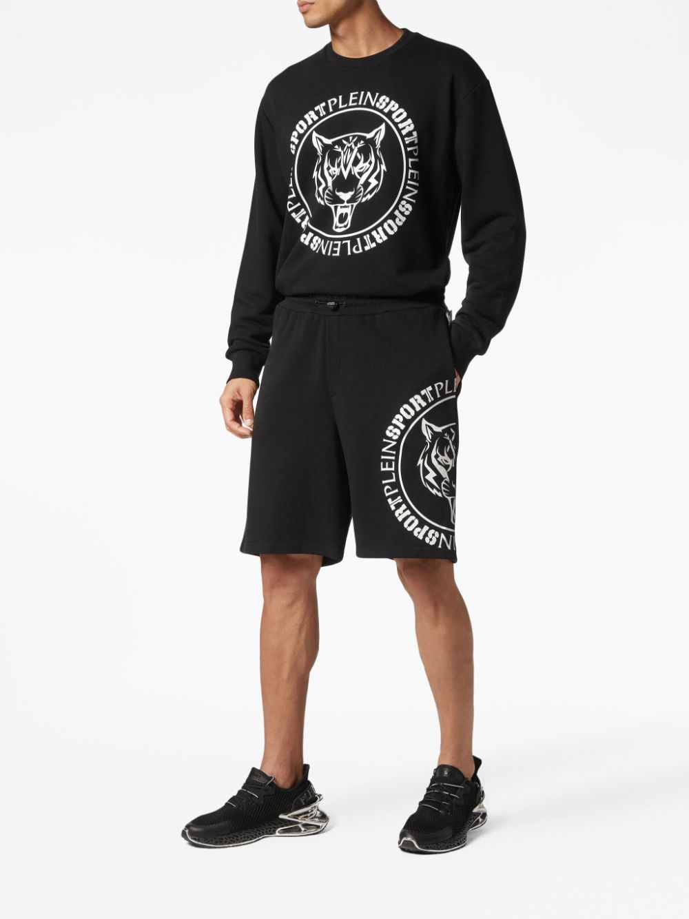 Plein Sport Tiger logo-print cotton shorts - Zwart