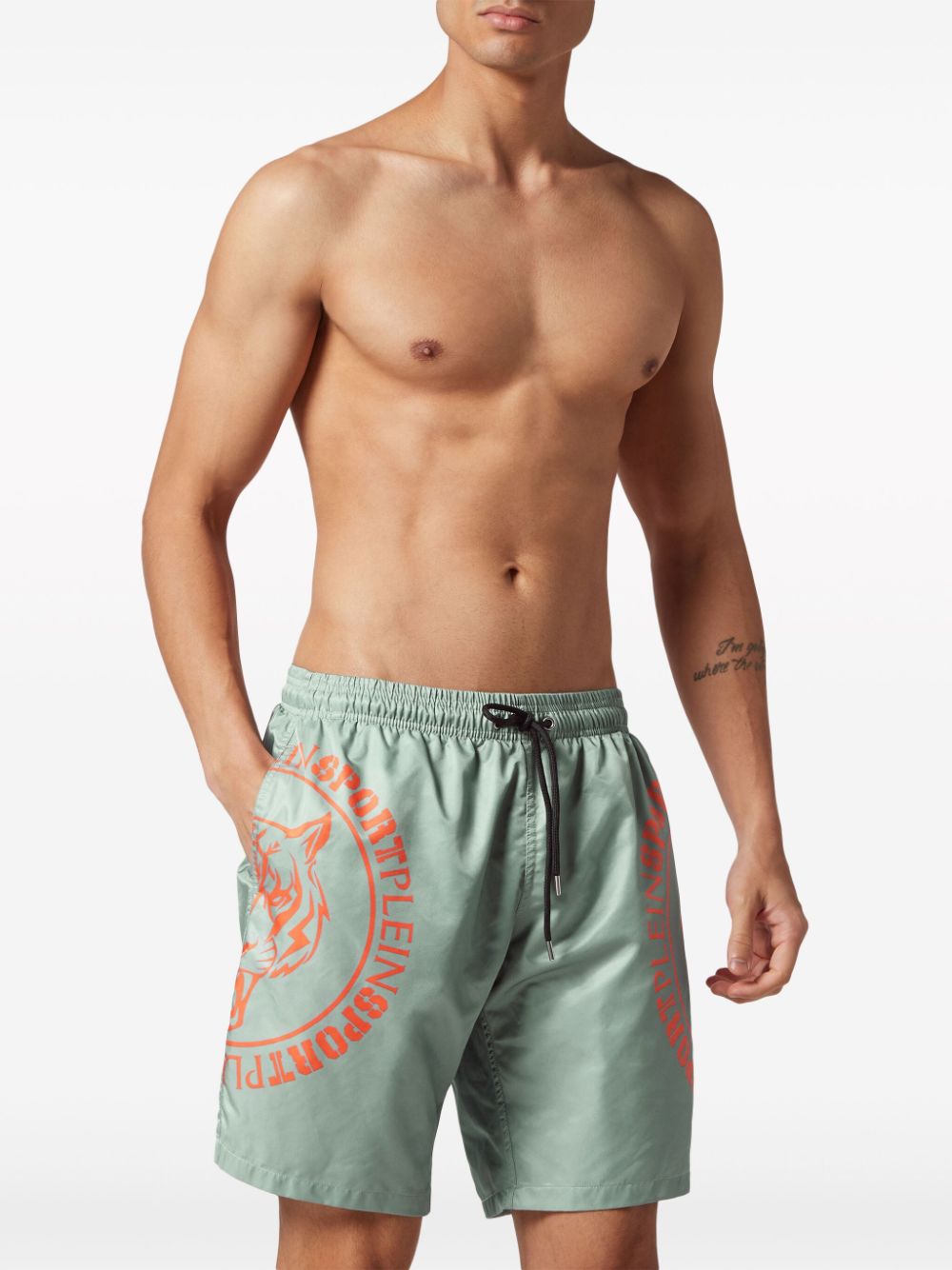 Plein Sport logo-print swim shorts - Groen