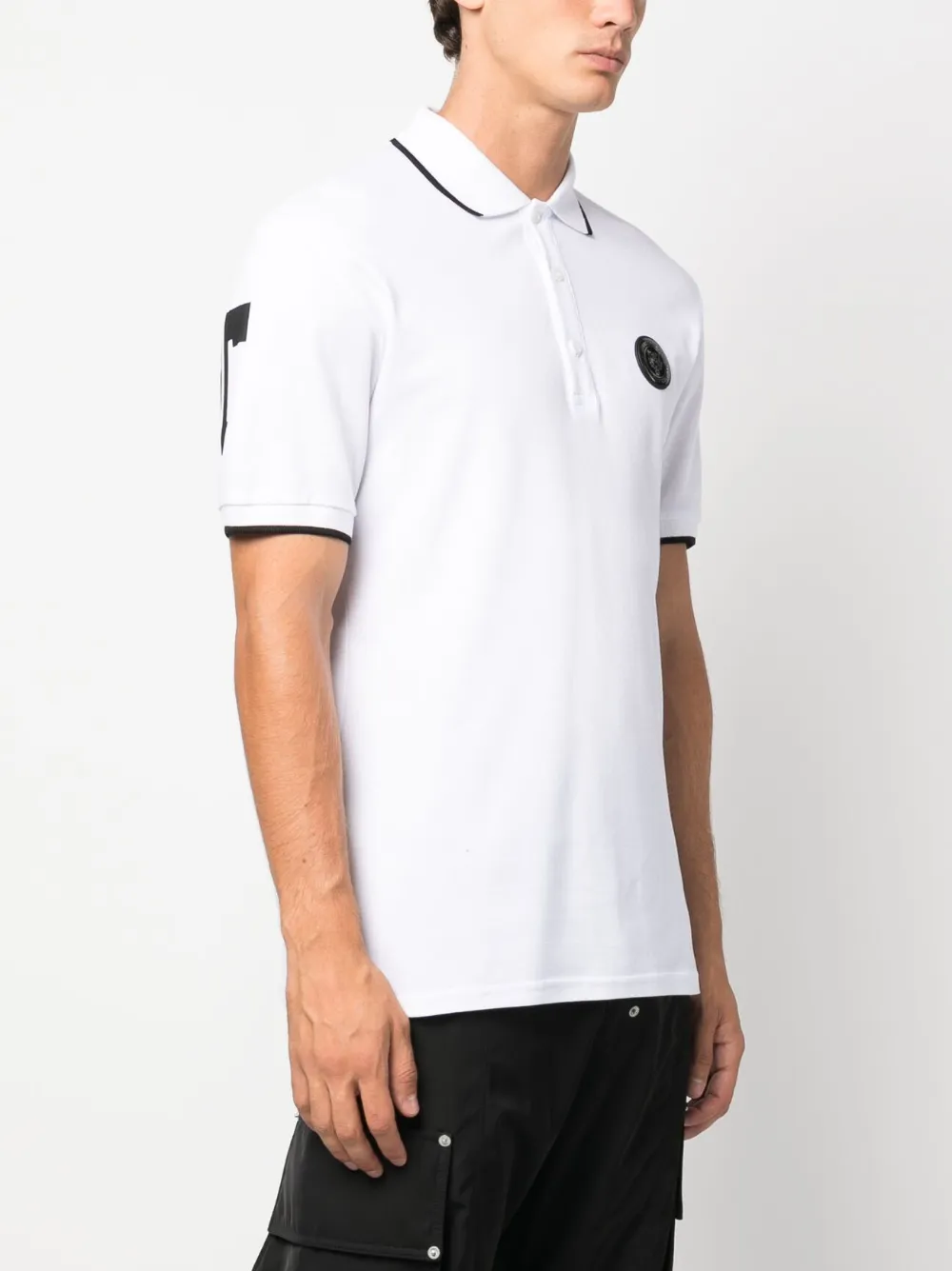 Shop Plein Sport Ss Logo-patch Cotton Polo Shirt In White