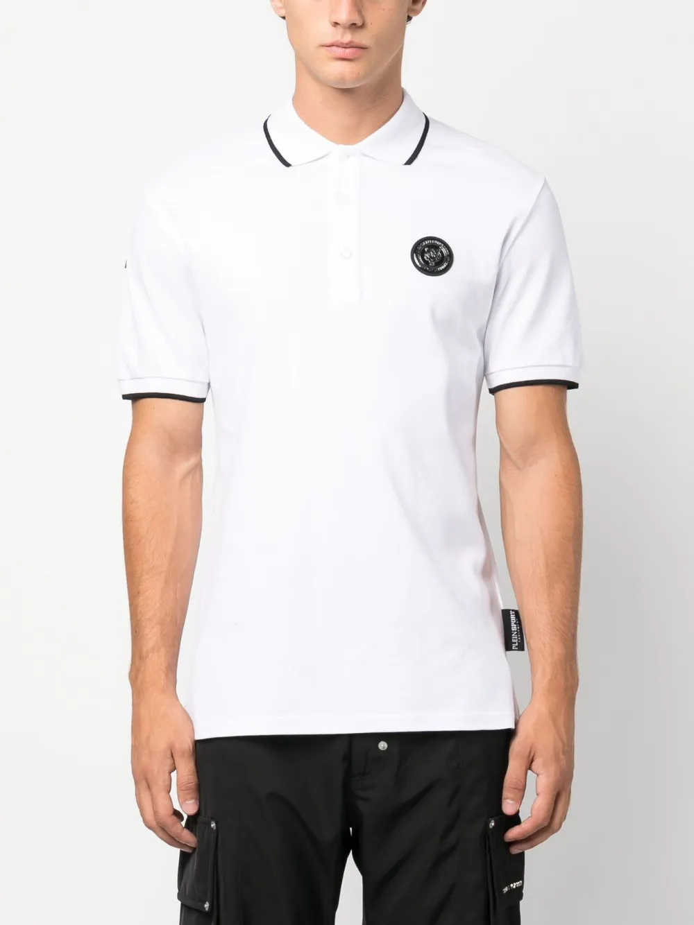 Shop Plein Sport Ss Logo-patch Cotton Polo Shirt In White