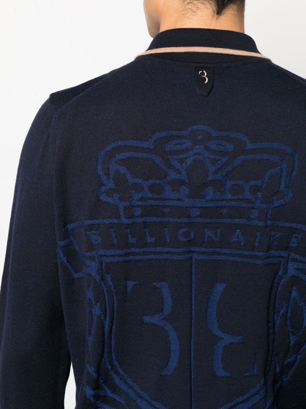 Shop Billionaire Logo-embroidered Merino Polo Shirt In Blue