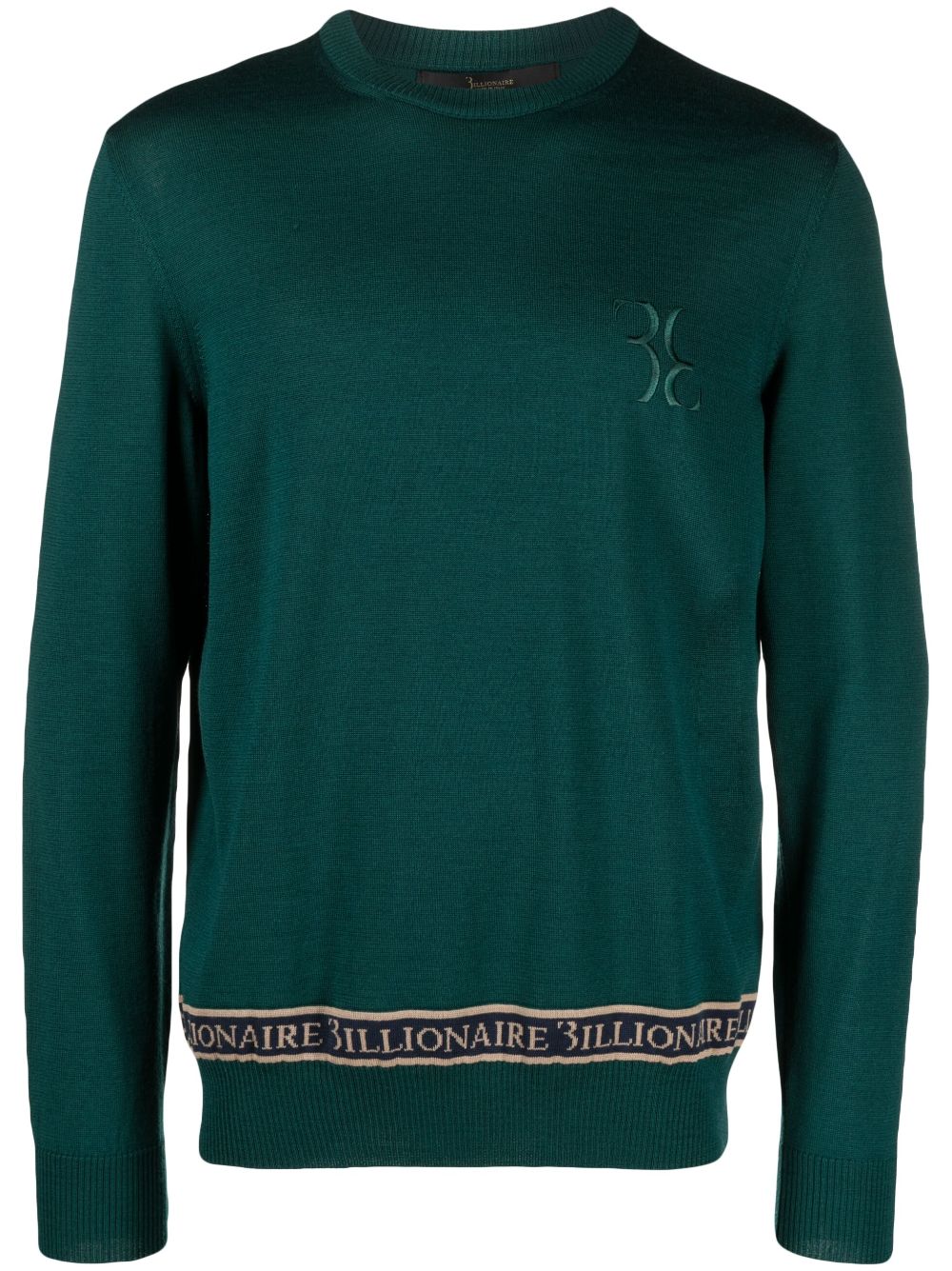 Billionaire Ls Logo-embroidered Wool-silk Jumper In Green