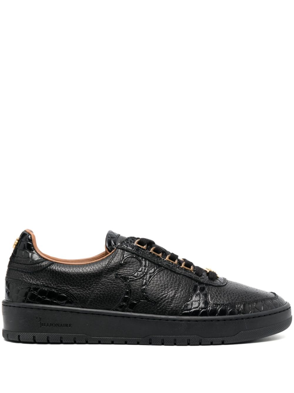 Billionaire Crocodile-effect Leather Sneakers In Black