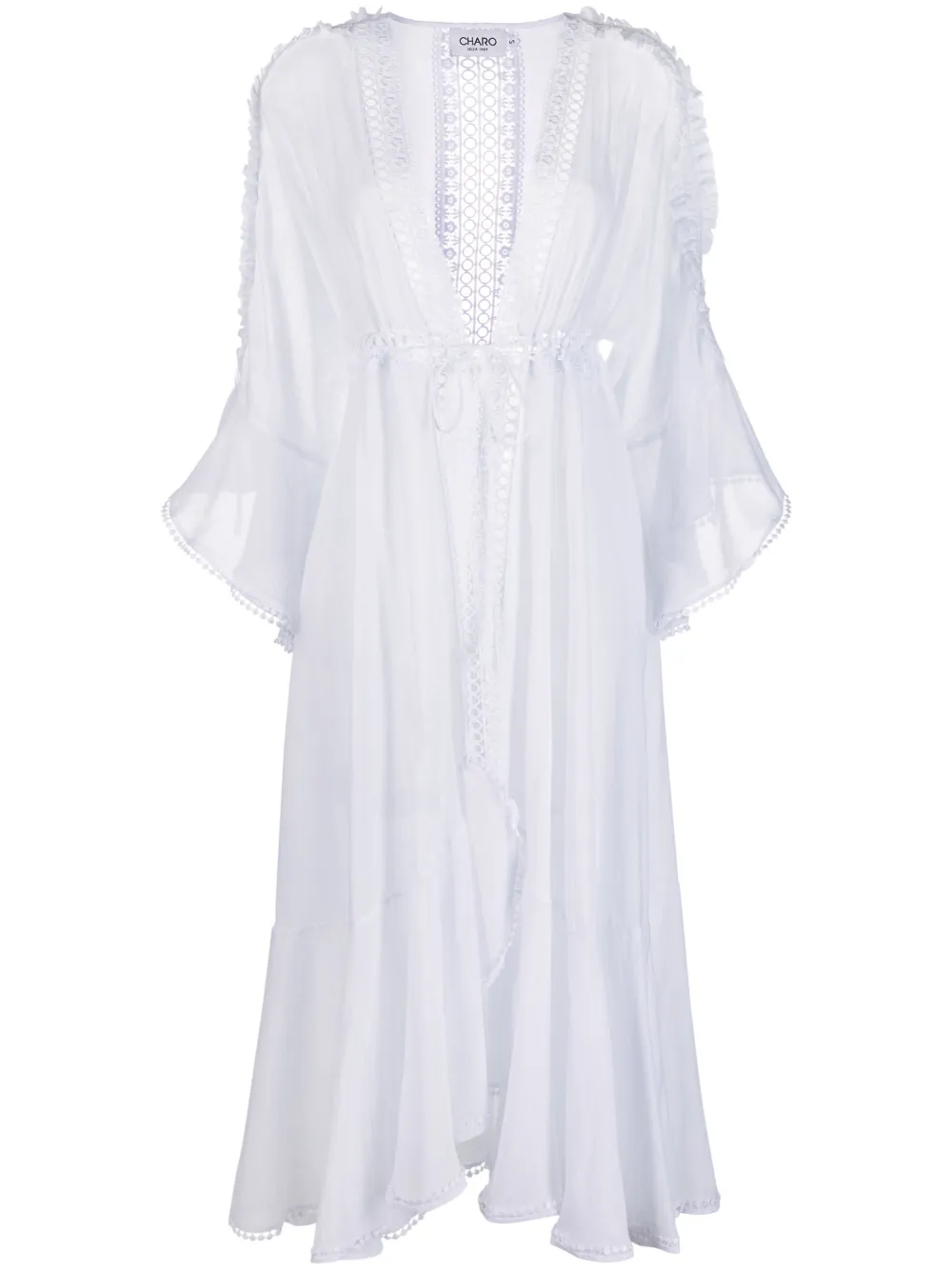 Charo Ruiz Floral-lace Embroidered V-neck Dress In Weiss