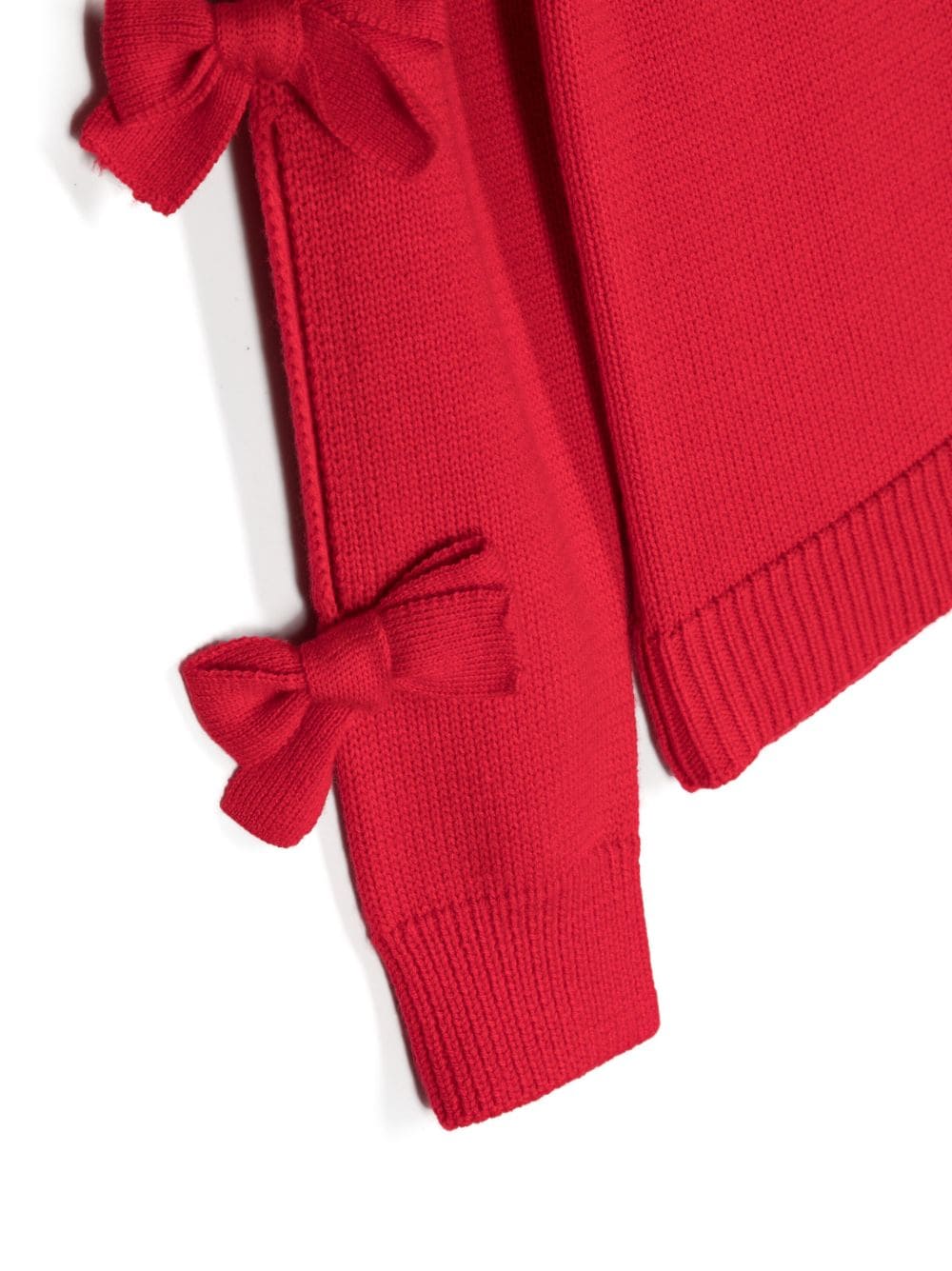 Shop Monnalisa Bow-detail Fine-knit Cardigan In Red