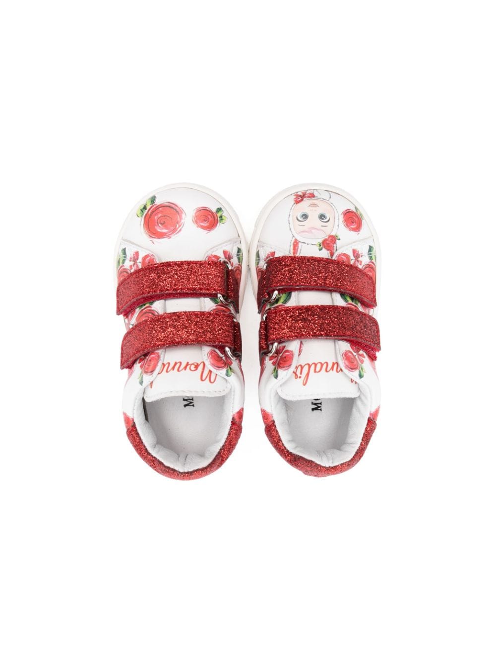 Shop Monnalisa Rose-print Leather Sneakers In White