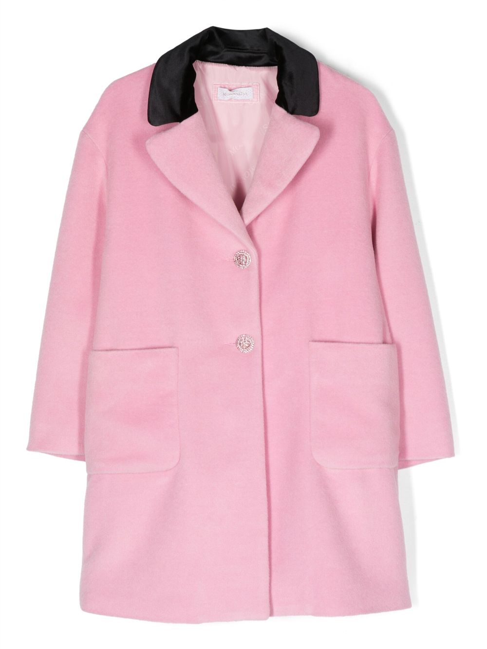 Shop Monnalisa Crystal-embellished Single-breasted Coat In Pink
