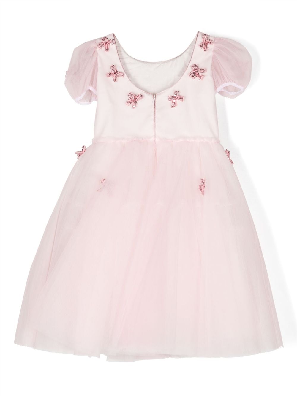 Shop Monnalisa Bow-detail Tulle-overlay Dress In Pink