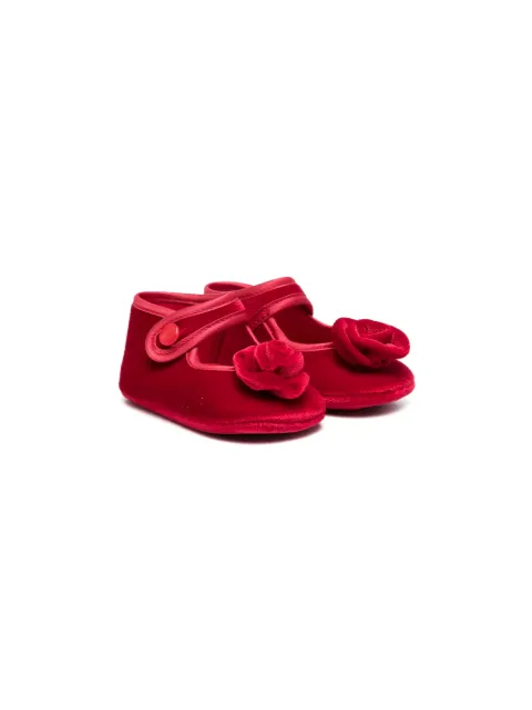 Monnalisa floral-appliqué velvet ballerinas