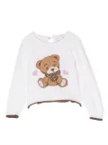Monnalisa intarsia-knitted bear wool jumper - White