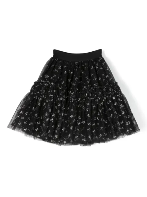 Monnalisa bow-print glitter-detail tulle skirt