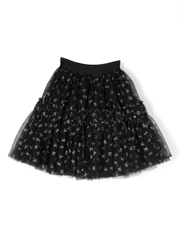 Monnalisa bow print glitter detail Tulle Skirt Black FARFETCH CA