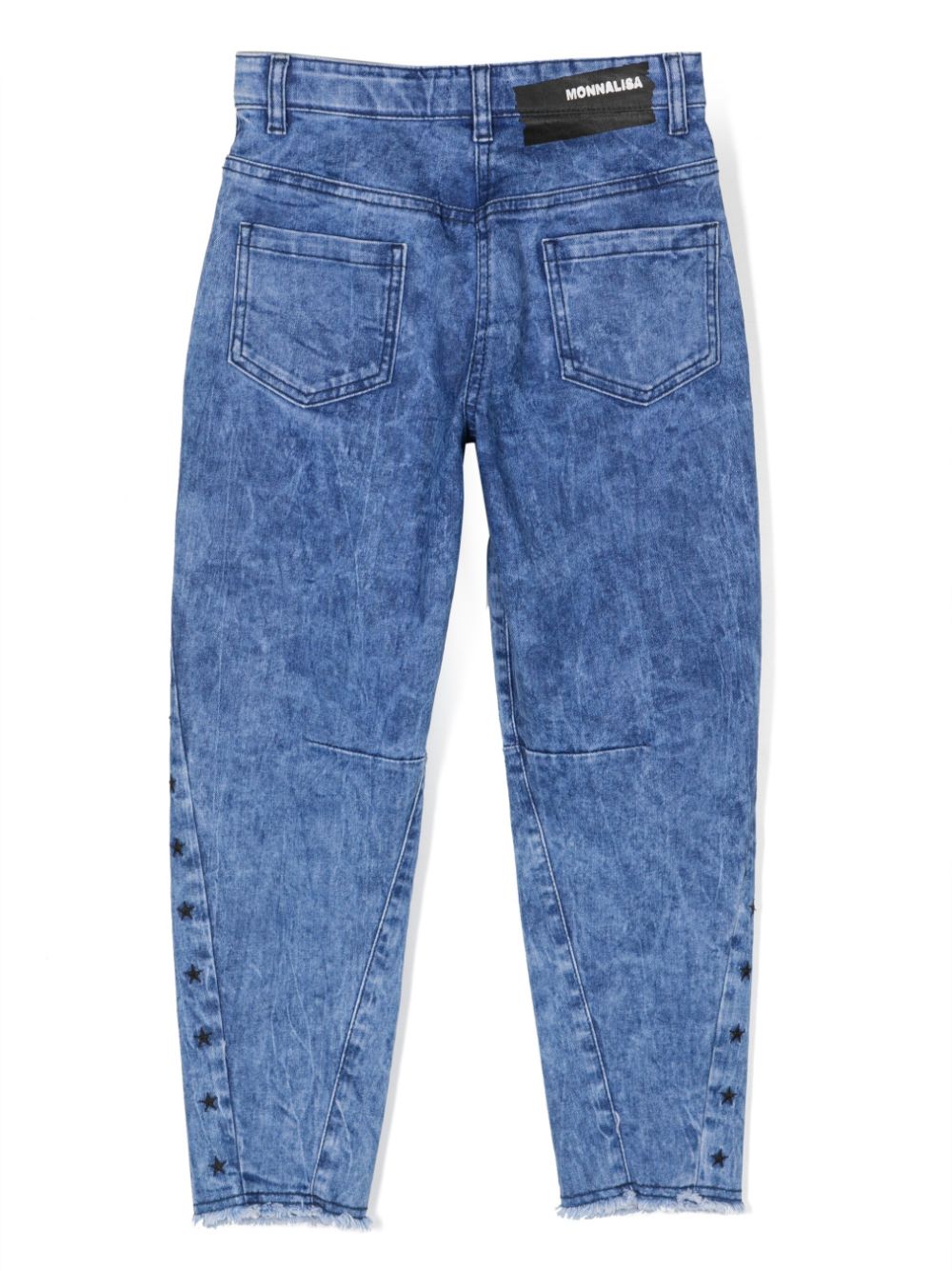 Shop Monnalisa Star-embroidered Acid-wash Jeans In Blue