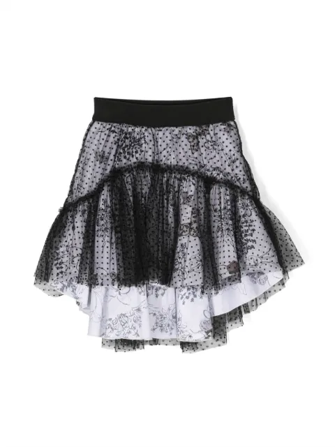 Monnalisa botanical-print point d'esprit-tulle skirt