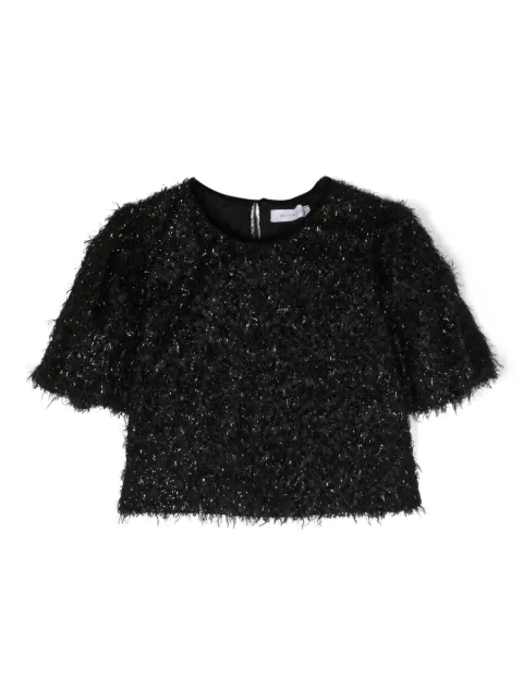 Monnalisa feather-effect short-sleeve top