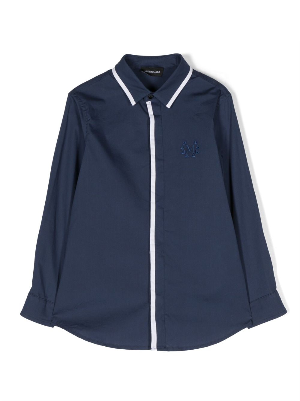 Monnalisa Kids' Logo-embroidered Long-sleeve Shirt In Blue