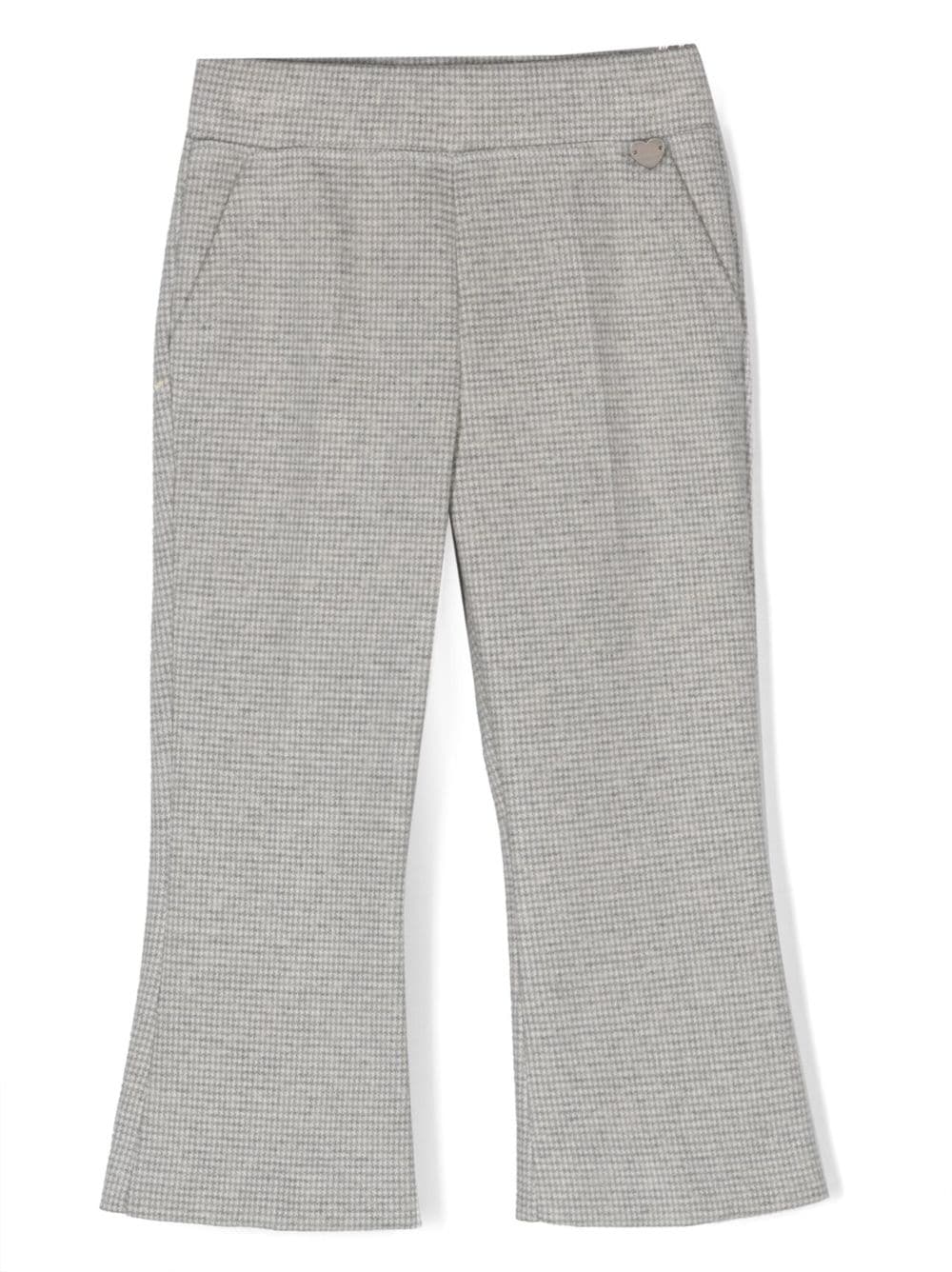 Shop Monnalisa Houndstooth-pattern Flared Trousers In Grey