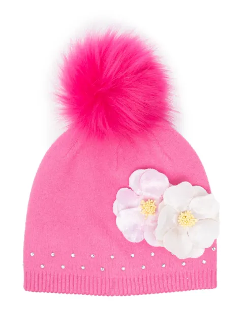 Monnalisa floral-appliqué knit beanie