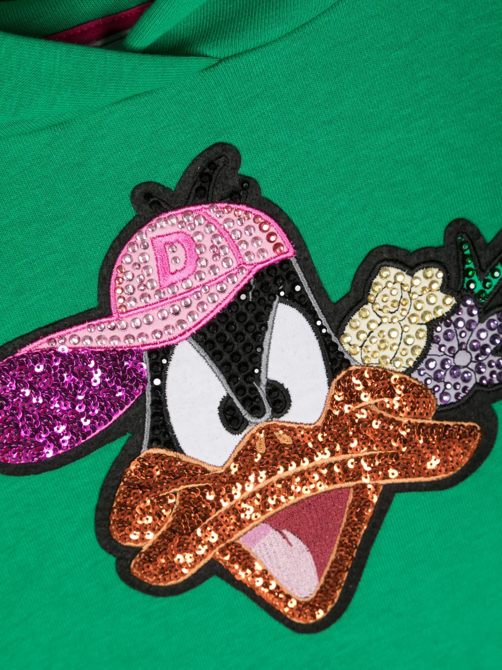 Monnalisa Daffy Duck-appliqué Hoodie In Green