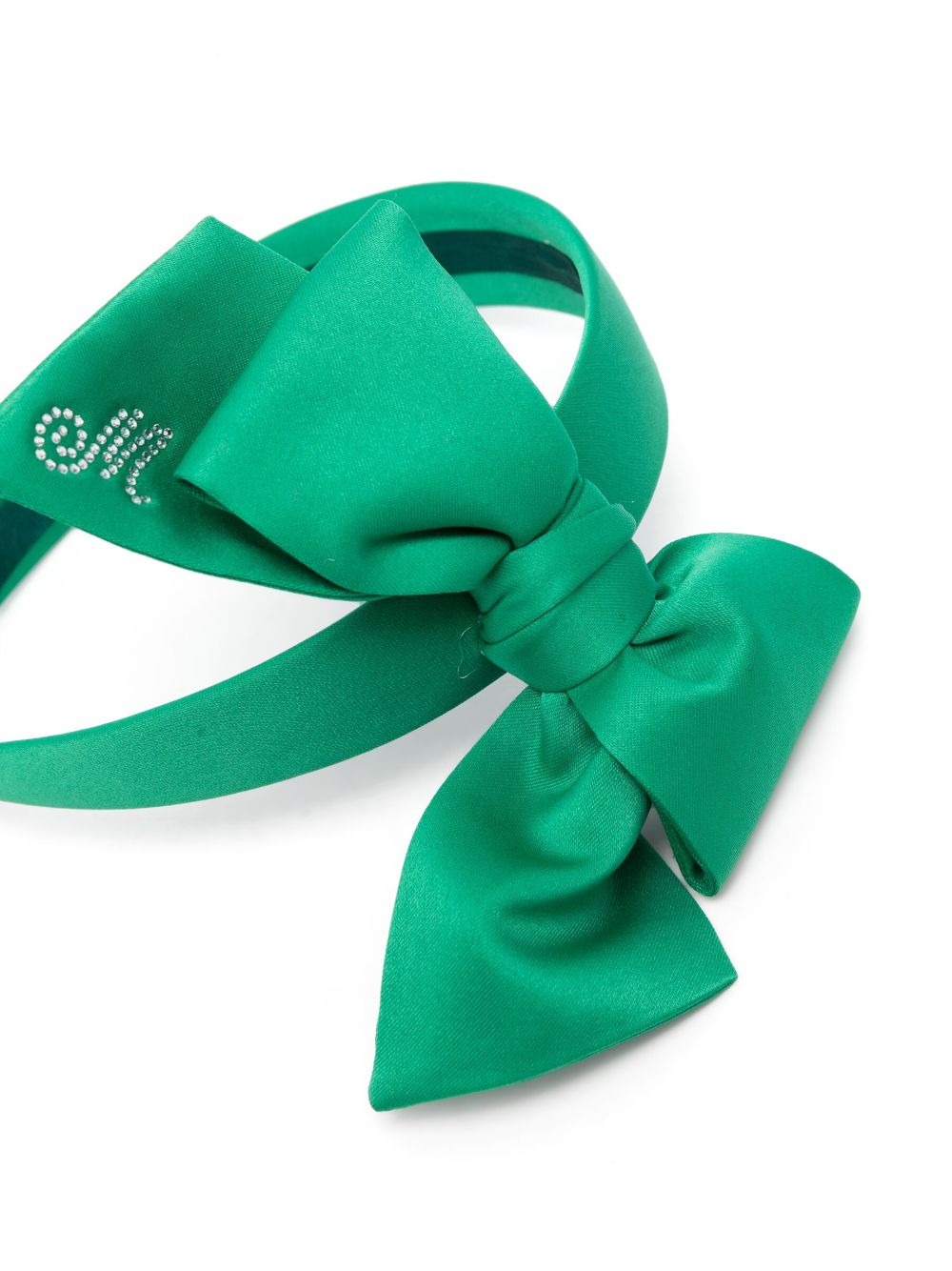 Shop Monnalisa Rhinestone-logo Bow-detailed Headband In Green