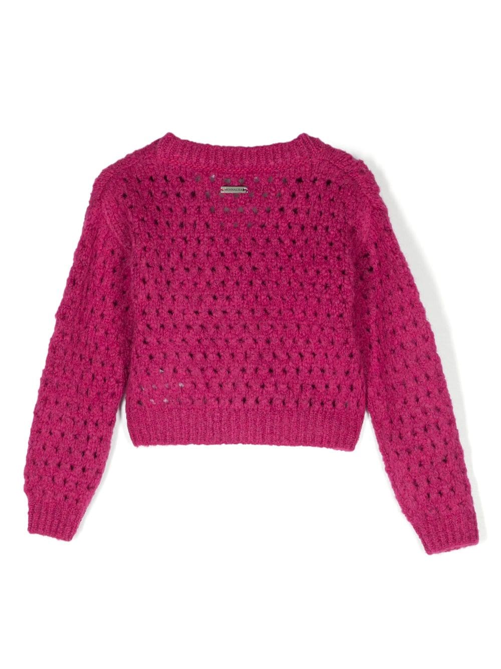 Shop Monnalisa Open-knit Ribbed Cardigan In Pink