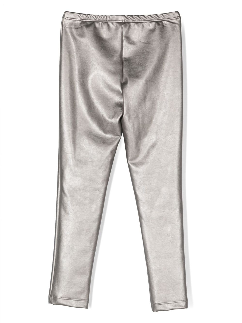 Shop Monnalisa Logo-plaque Faux-leather Trousers In Grey