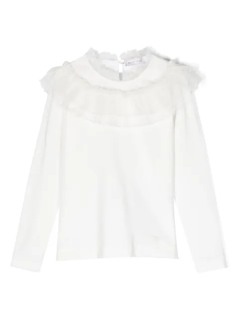 Monnalisa ruffle-collar stretch-cotton T-shirt