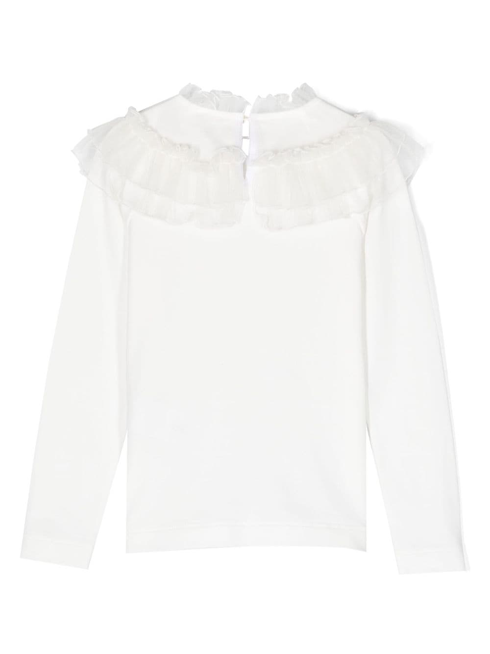 Shop Monnalisa Ruffle-collar Stretch-cotton T-shirt In White