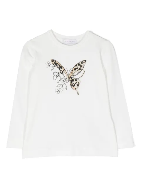 Monnalisa butterfly-print long-sleeve T-shirt