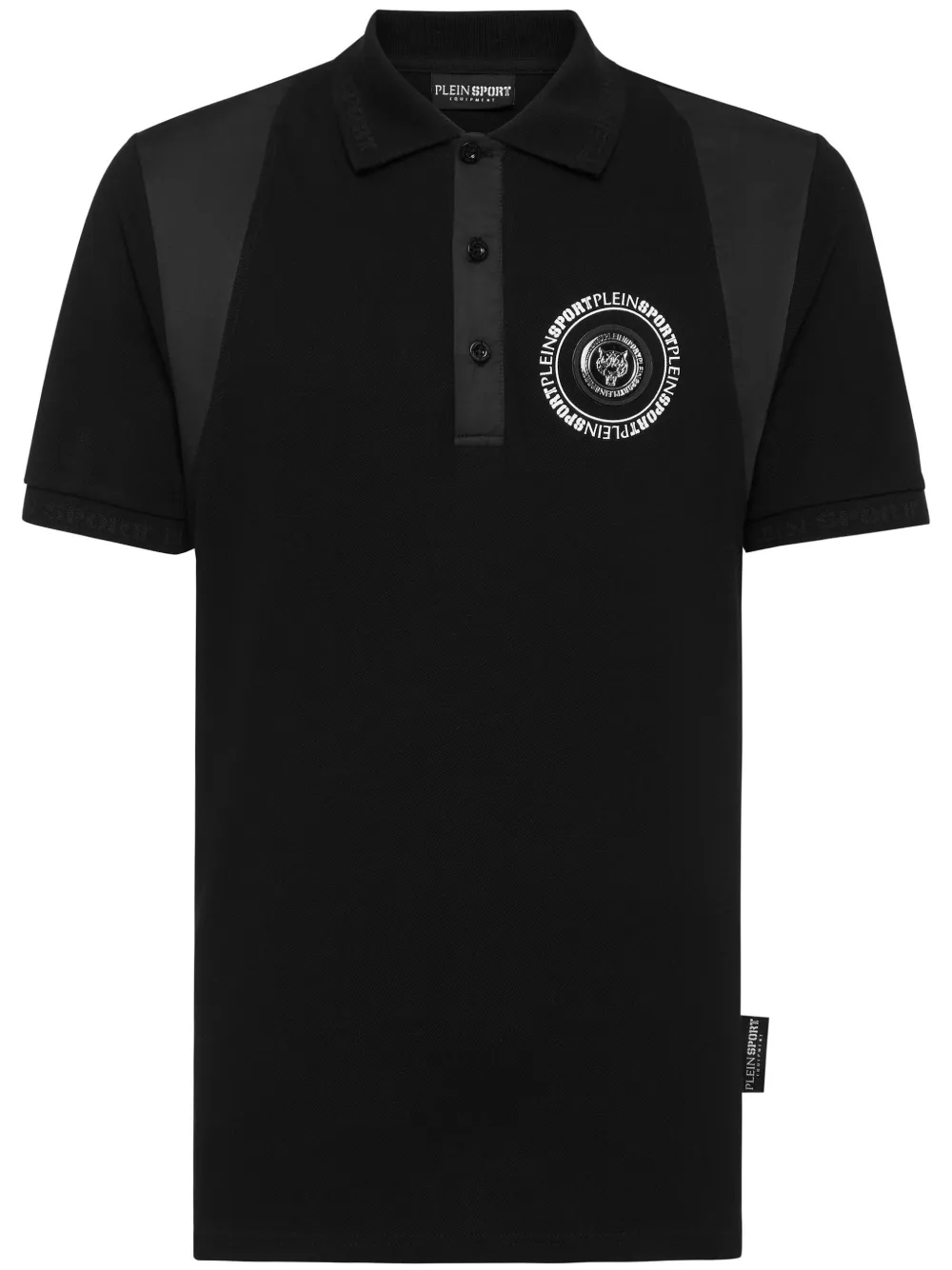 Plein Sport Logo-patch Cotton Polo Shirt In Black