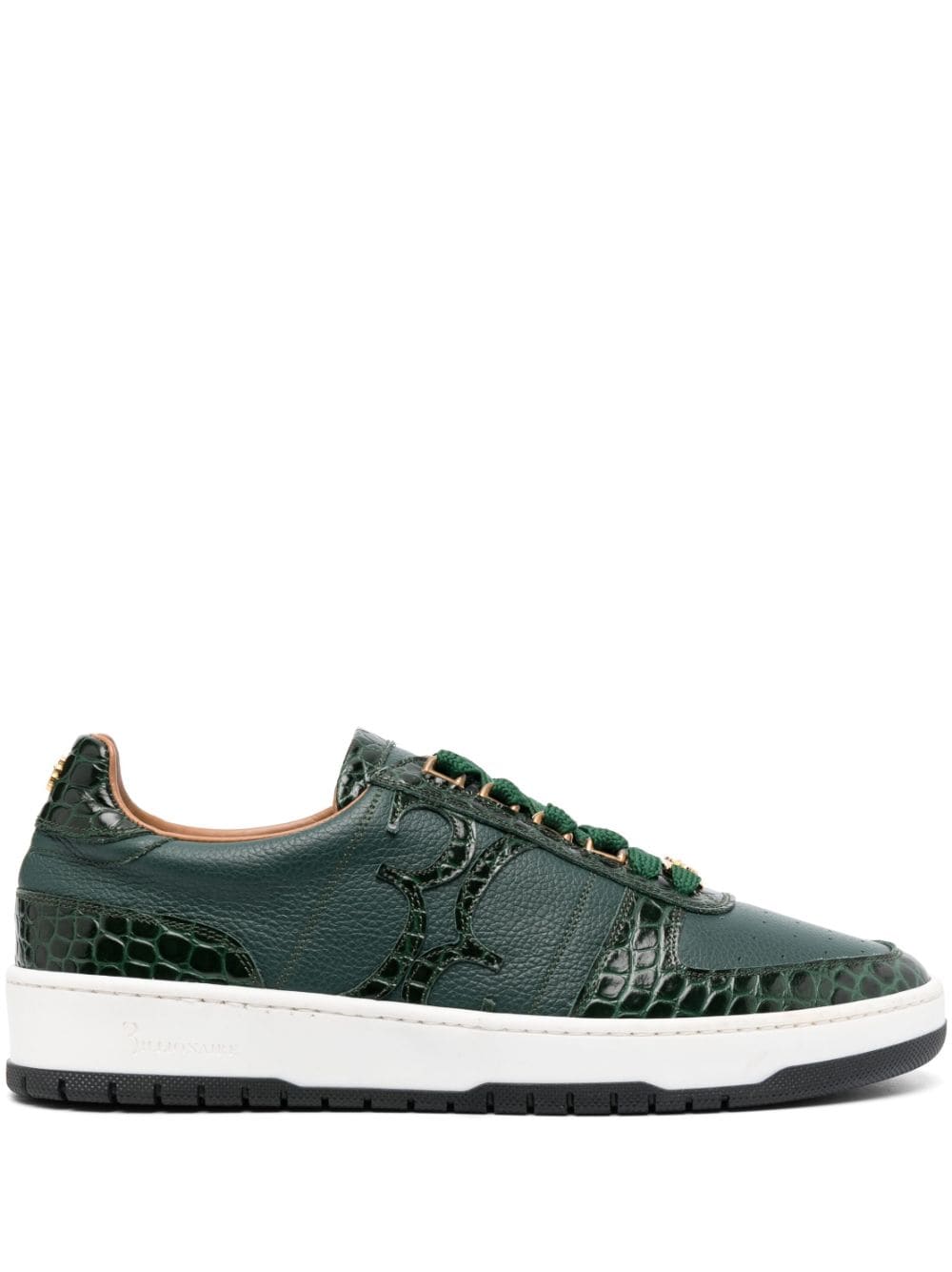 Billionaire Crocodile-effect Leather Sneakers In Green
