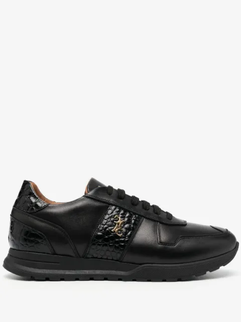 Billionaire crocodile-effect logo-plaque leather sneakers