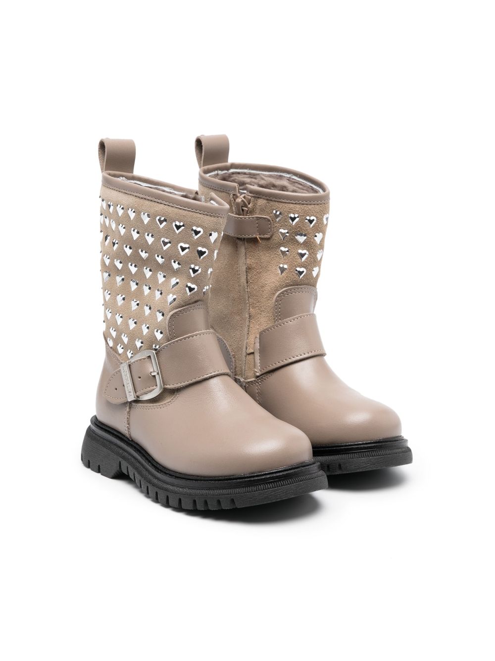 Monnalisa heart-motif leather boots Neutrals