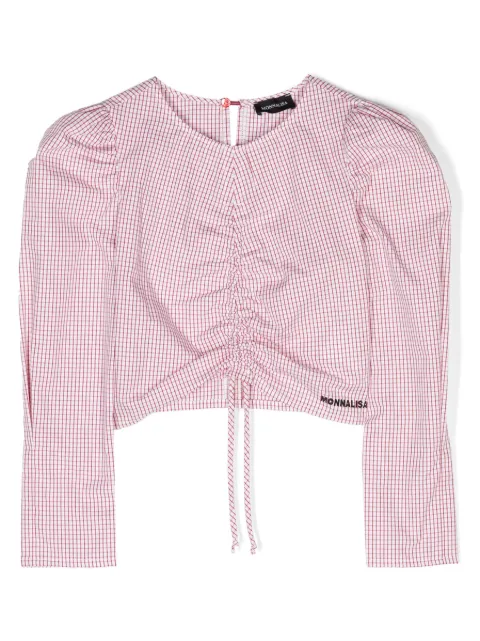 Monnalisa check-print tie-fastening blouse