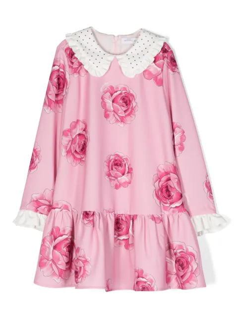 Monnalisa rose-print tiered-skirt dress