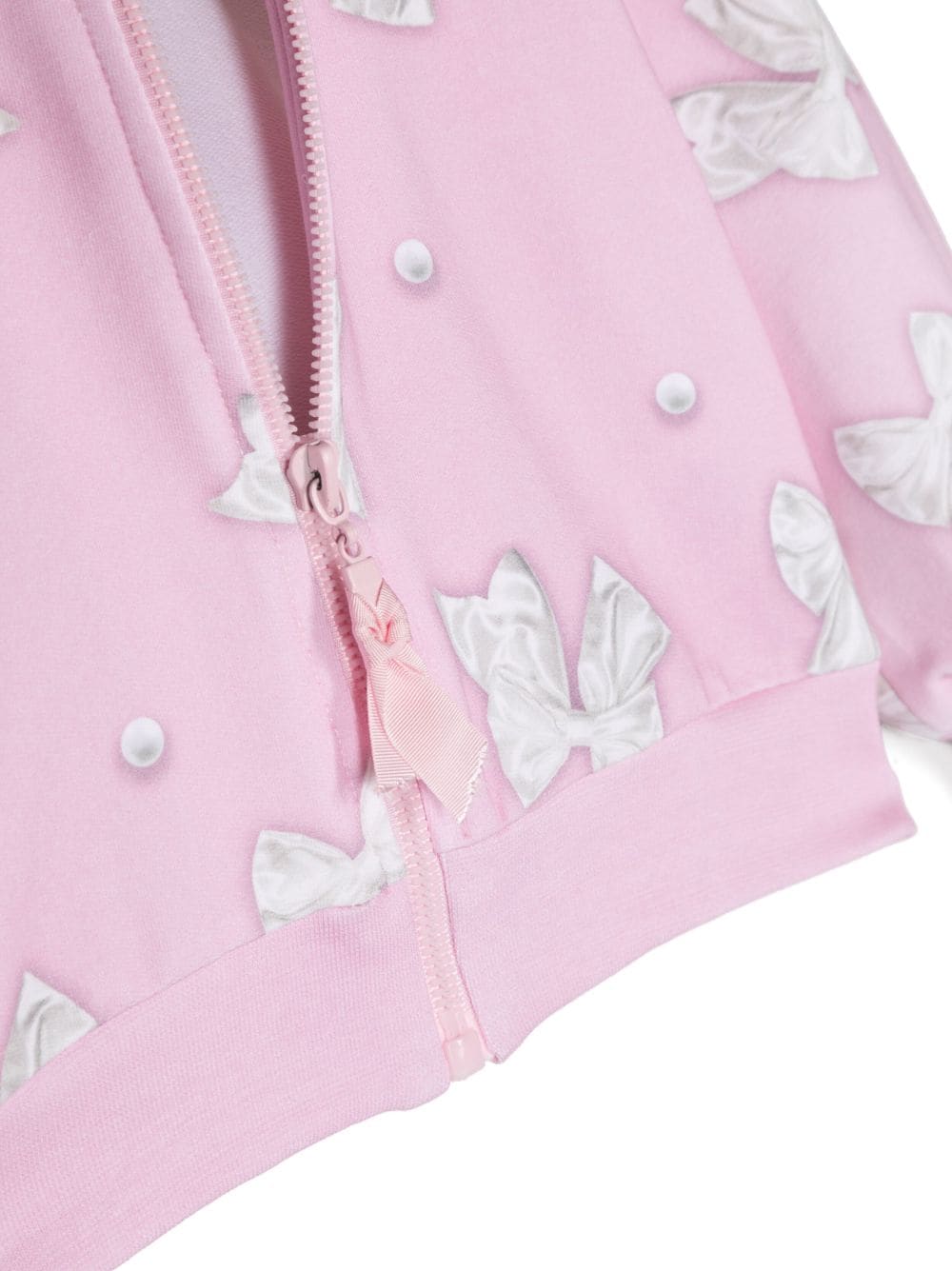 Shop Monnalisa Bow-print Zip-up Hoodie In Pink
