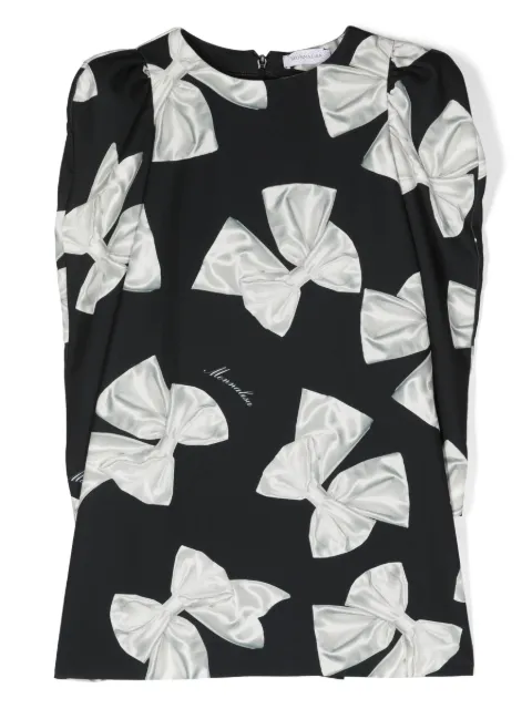 Monnalisa bow-print cotton-blend dress