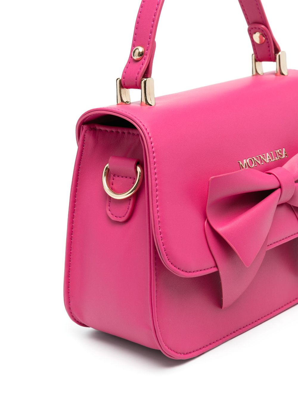 Shop Monnalisa Bow-detailed Leather Shoulder Bag In Pink
