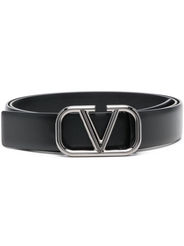 V Logo Leather Belt in Black - Valentino Garavani