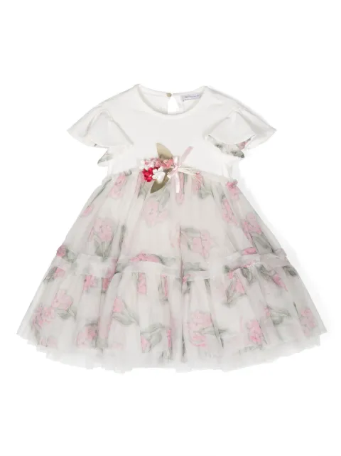 Monnalisa vestido de tul con detalle floral artificial y volantes