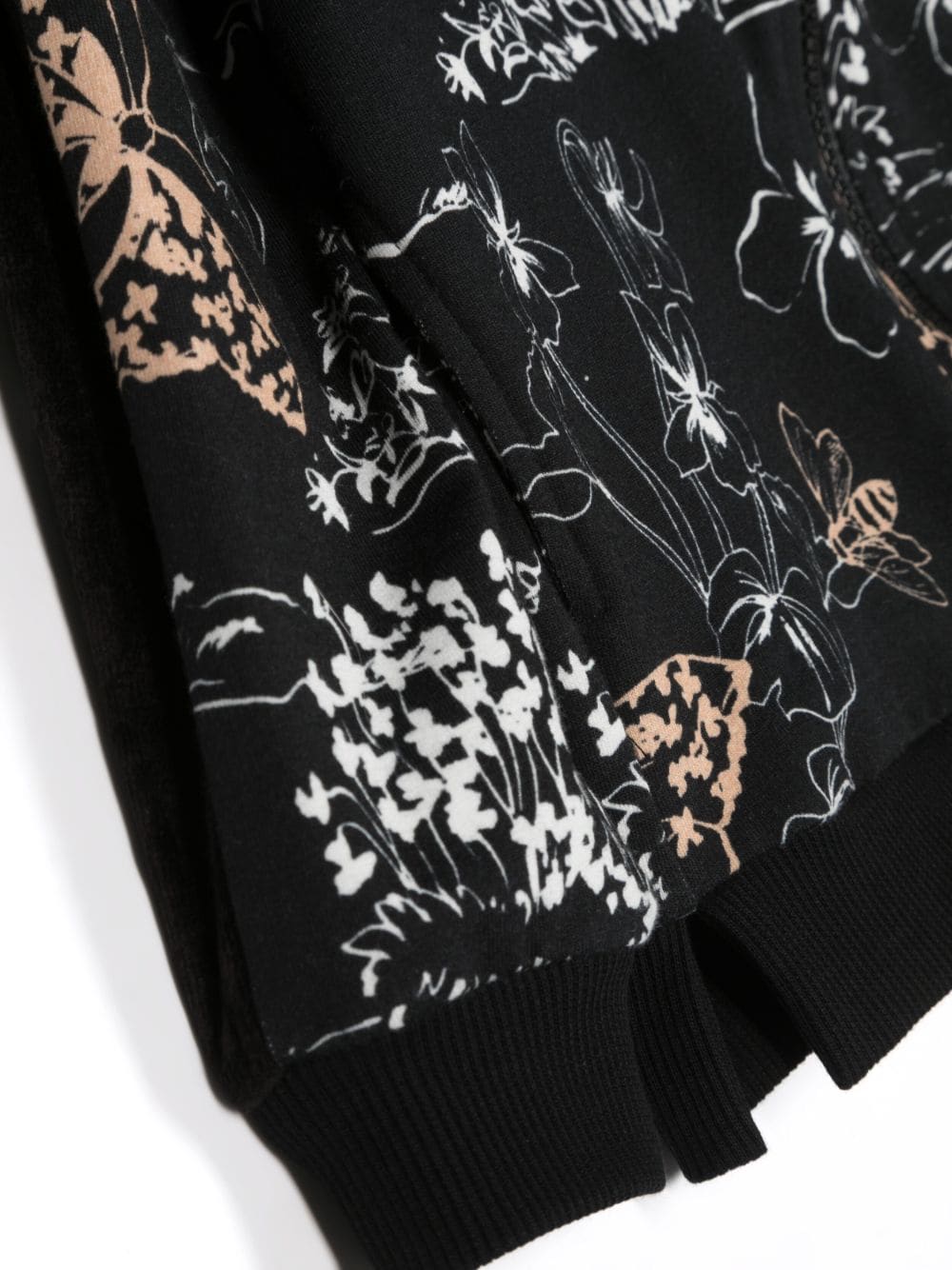 Shop Monnalisa Floral-print Cotton-blend Hooded Jacket In Black