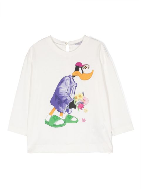 Monnalisa Daffy Ducky-print cotton tunic