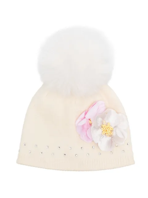 Monnalisa flower-detail knit hat