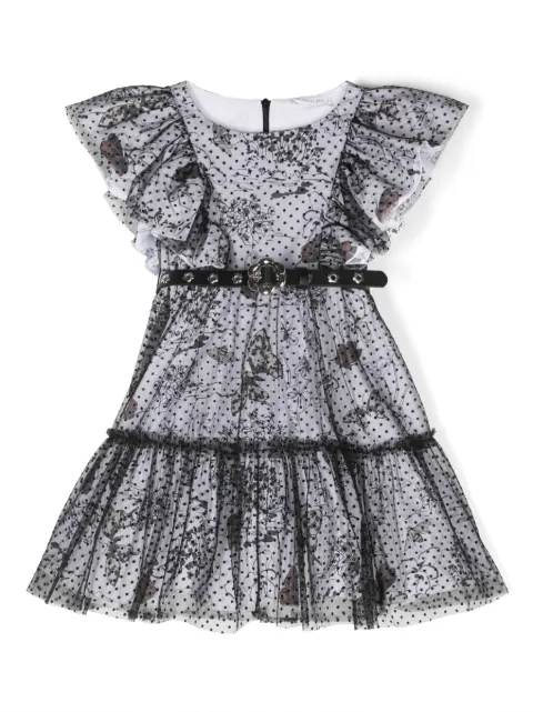 Monnalisa botanical-print ruffled tulle dress