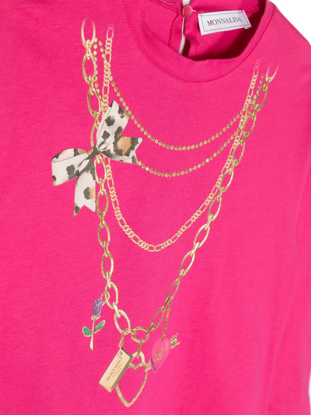Monnalisa Necklace-print Long-sleeve T-shirt In Pink