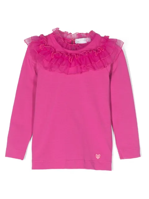 Monnalisa ruffle-collar stretch-cotton T-shirt