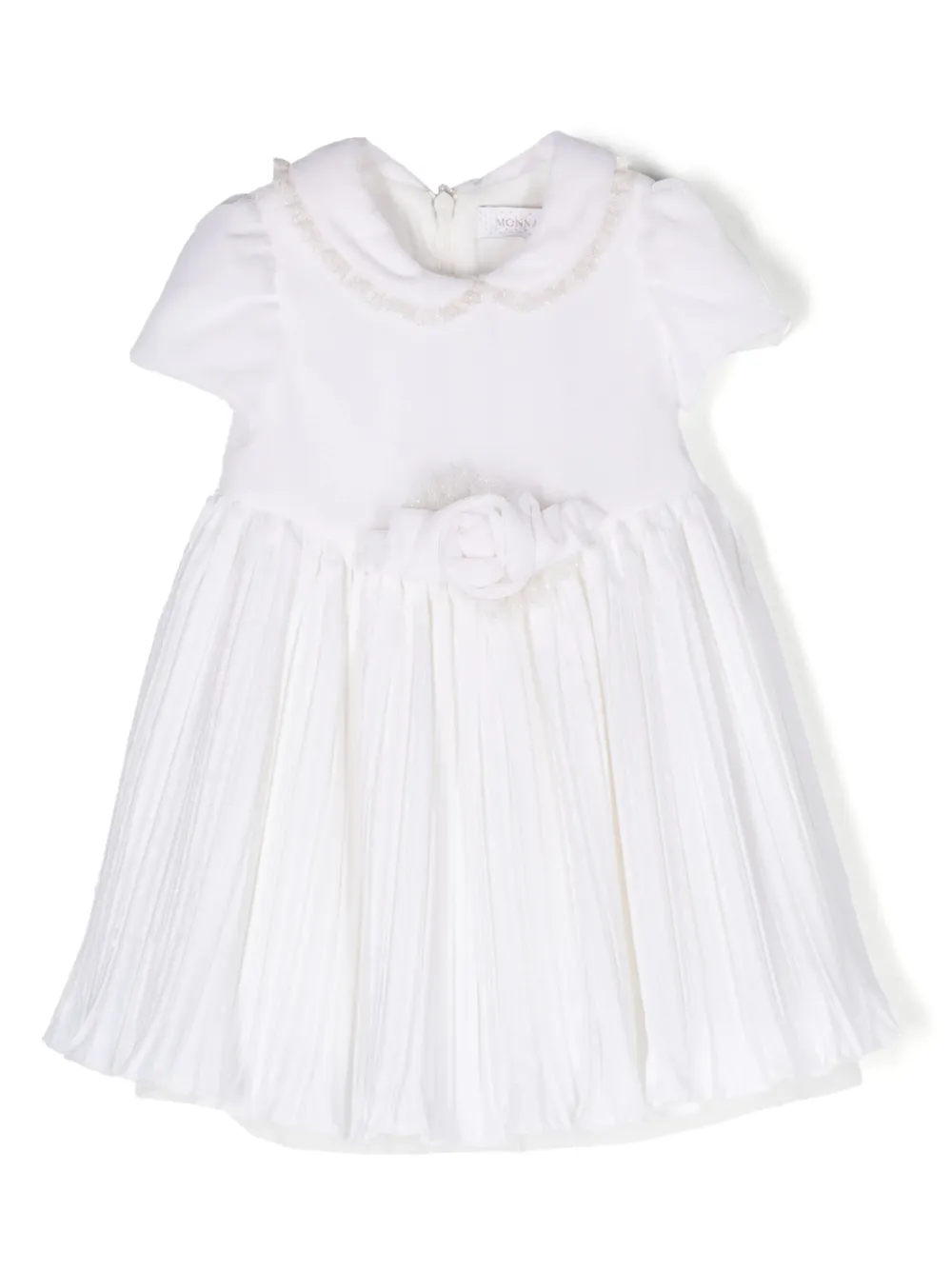 Monnalisa Babies' 短袖褶饰连衣裙 In White