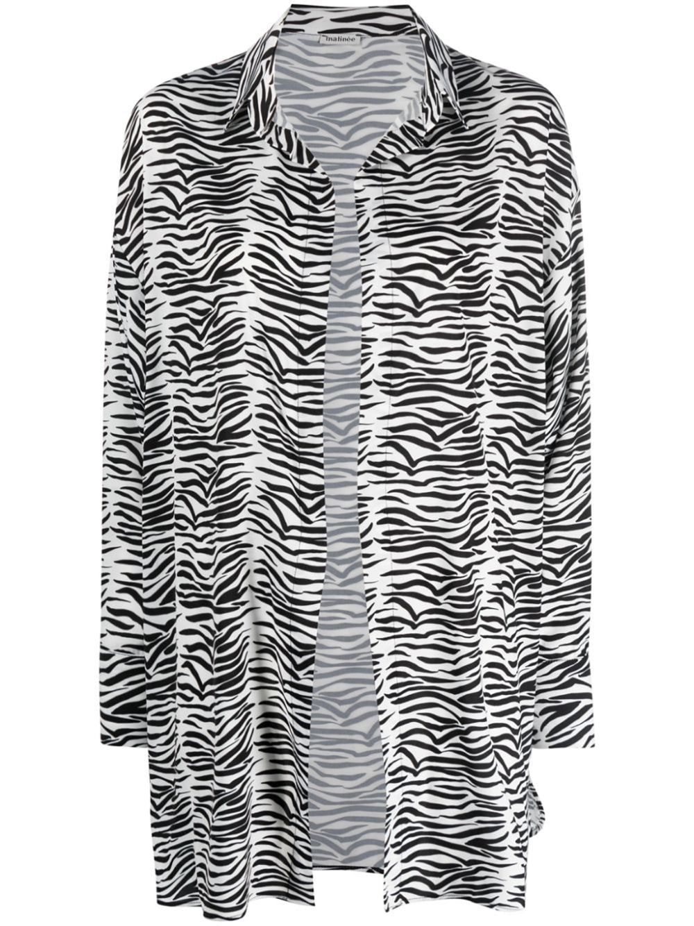 Matinee Zebra-print Open-front Shirt In Black